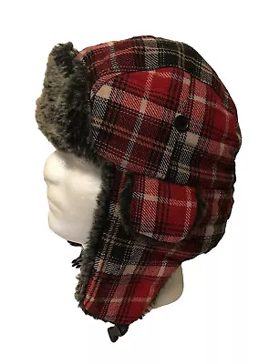 Elmer Fudd Hunting Cap Red Plaid Faux Fur Lined One Size • $18