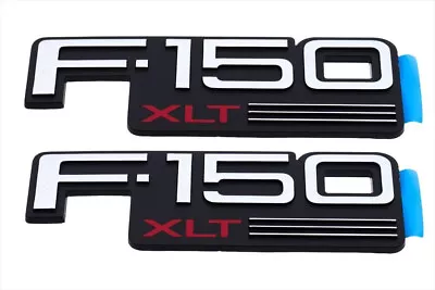 92-96 Ford F150 XLT—Front Fender Nameplate Black & Chrome Logos Emblems 2pc • $48.95