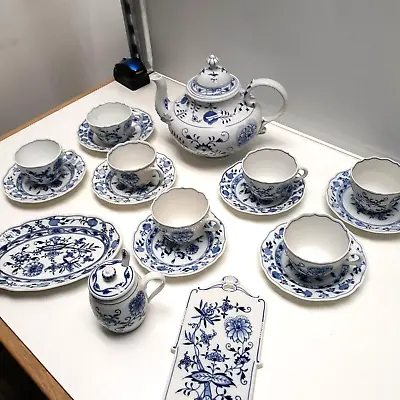 Meissen Blue Onion Teapot Marmalade Jar W/Spoon Sm Dish Tea Cup And Saucer  Sets • $1375