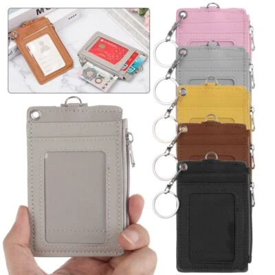 $11.78 • Buy Leather Bus Cards Cover Office Work Keychain Wallet Coin Purse ID Card Holder