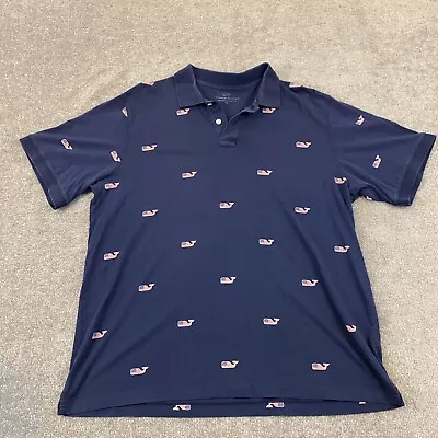 Vineyard Vines Polo Mens XL Navy Blue USA Flag Whale Print Preppy Golf Shirt S/S • $12.99