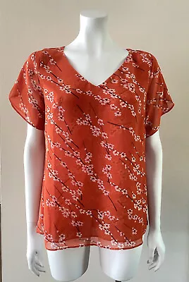 CAbi #5712 Chiffon V-Neck Cherry Blossom Floral Split Sleeve Blouse Top Size XXL • $16.99