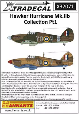 Xtradecal 32071 1:32 Hawker Hurricane Mk.IIb Collection Part 1 • £8.09