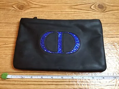 Christian Dior Black Beauty Bag Blue Shimmer Logo Vintage Clutch EUC • $24