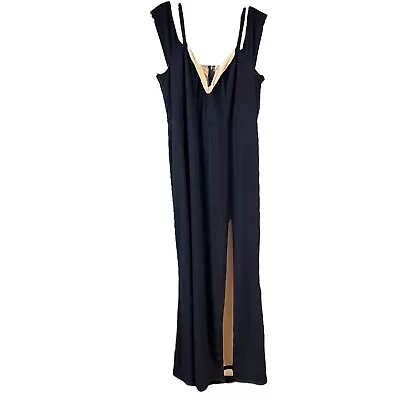 City Studio Blue Maxi Dress Slit Classic Off Shoulders Stretch Peach Lining 18W • $39.99