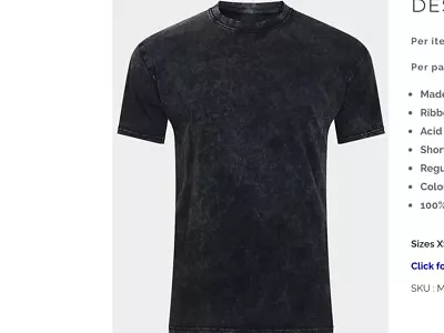 Men’s Black Acid Wash Bleach T-shirt Xs • £7.99