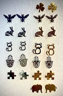 Hypoallergenic Earrings Puzzle Butterfly Bees Bunny Cat Elephant Shamrock Hamsa • $10.77