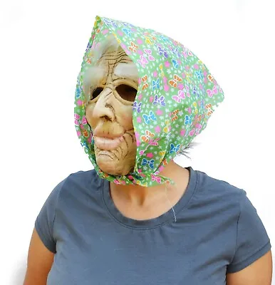 $19.99 • Buy Old Lady Halloween Mask Face Witch Scary Creepy Mask With Hair & Scarf