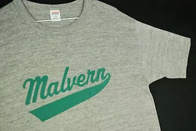 Vintage 80s Tri Blend Malvern Baseball Jersey T Shirt Heather Gray Rayon Hipster • $29.99