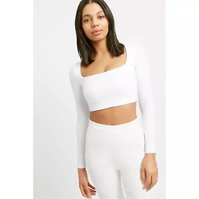 Women’s KOOKAÏ Size 0 ‘Kizzy’ Ribbed White Long Sleeve Crop • $25