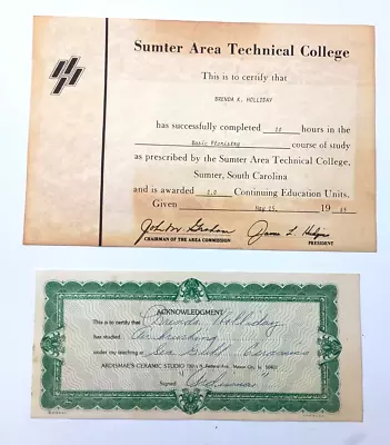 Vintage School Certificates Lot Of 2 South Carolina Iowa 1980's • $15