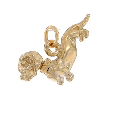 Yellow Gold Dachshund Dog Charm - 14k Pet Canine Head Moves • $299.99