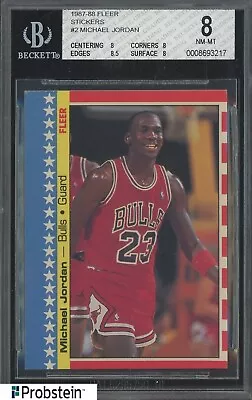 1987-88 Fleer Basketball Stickers #2 Michael Jordan Bulls HOF BGS 8 NM-MT • $64