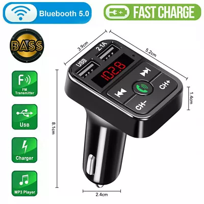 Bluetooth Car FM Transmitter MP3 Player Hands Free Radio Adapter USB Charger 5V • $7.99