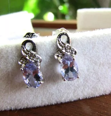 1.04 Cwt. Genuine Tanzanite And Diamond Earrings Set In 925 Sterling Silver • $24.99