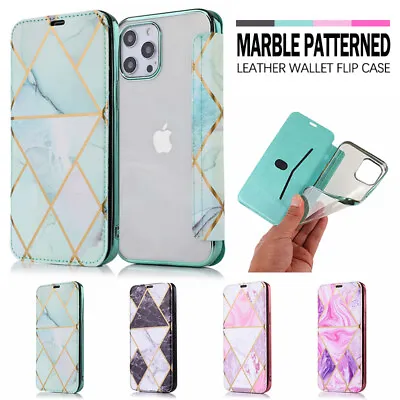 $12.99 • Buy For IPhone 13 12 11 Pro Max XR XS 7 8 Plus Marble Case Leather Wallet Flip Cover