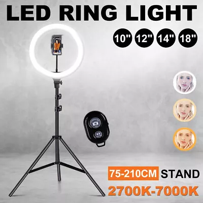 10/12/14/18  Dimmable LED Ring Light +2.1M Tripod Stand Selfie Circle Lamp Kit • $21.99