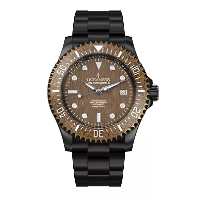 Oceaneva™ Men's Deep Marine Explorer III 3000M Watch Aged Bronze Dial Black IP • $941.18