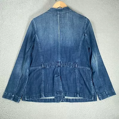 Talbots Denim Jacket Women Medium Blue Mandarin Collar Peplum Jean Utility Coat • $31.99