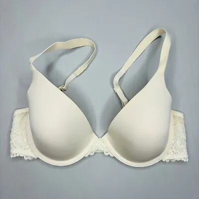 Maidenform T-Shirt Bra 34C Underwire Ivory Satin Lightly Lined Adjustable 09139 • £19.28