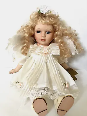 The Broadway Collection Doll Porcelain W/Feather Angel Wings Flower Halo  W/COA • $20