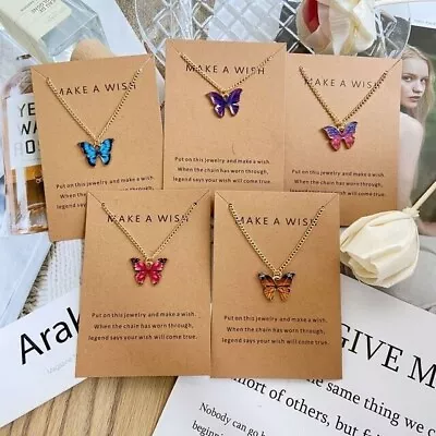 Butterfly Necklace Pendant For Women Girls GIFT Make A Wish • $4.75