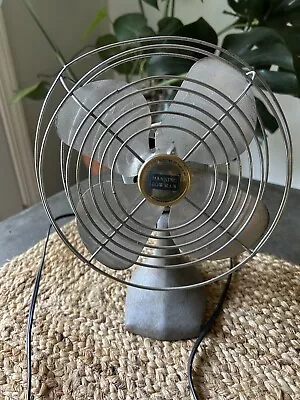 Vintage Manning Bowman Desk Fan Model No 32 Grey Metal Works But Makes Racket • $18