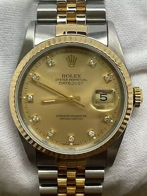 Rolex Datejust 36mm 16233 Champagne Diamond Dial Automatic Watch $NR Auction!! • $2225