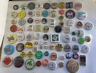 Collectible Vintage To Now Huge Lot Of 75+ Pin Back Buttons Different Sizes • $49.99