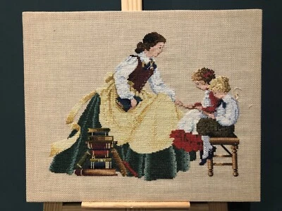 Vintage Finished  Victorian Teacher & Pupils  Fine Cross Stitch Panel.... • £9.99
