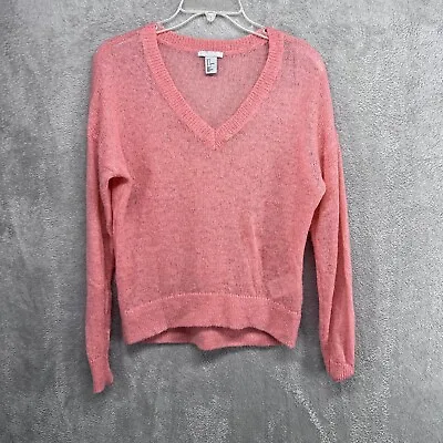 H & M Sweater Womens Small Pink Long Sleeve V Neck Wool Mohair Blend Lightweight • $11.70