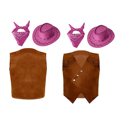 US Kids Boys Western Cowboy Costume Sleeveless Western Cowboy Cosplay Hat Outfit • $13.96