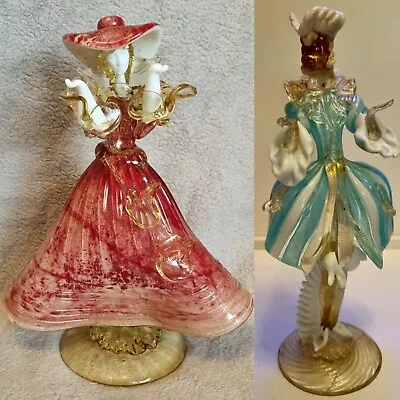 Vintage Murano Glass Lady Man Figure Dancer 27cms & 26cms. Rare 1 Repairs 1950s • £75