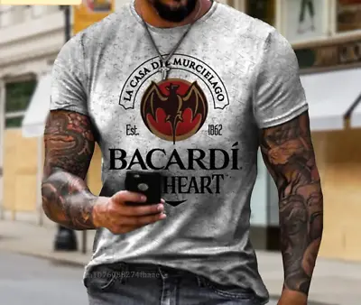 Grey Men Bacardi Rum Pattern T Shirt Vintage Short Sleeve Tees 3D Print • £18.01