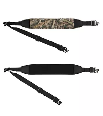 Quality Rifle Sling Airgun Neoprene + Steel Quick Release QD Swivels Black Camo • £13.95