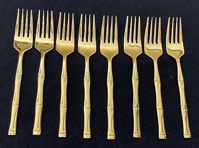 Vintage Stainless Flatware Gold Plated Rogers Cutlery - 8 Salad Forks • $10.99