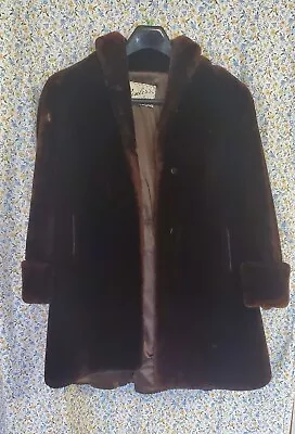 Vintage Dark Brown Mouton Fur Coat Swing Craft Cutter Repair  M/L 1950s • $55