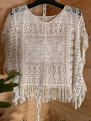 £8.99 • Buy BNWT Next Ivory Open See Through Heavy Boxy Fringed Cropped Crochet Top Size M