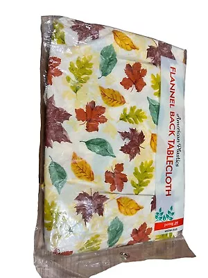 American Plastics Flannel Back  Vinyl Tablecloth 60” Round Colorful  Leaves Fall • $9.77