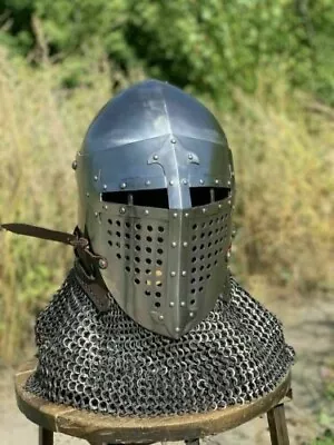Historical Viking Warrior Helmet With Chainmail Curtain And Openable Face Wiser. • $135