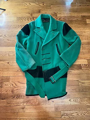 Vintage Hudson Bay Green 3.5 Point Stripe Maine Guide Blanket Long Jacket  1940? • $695