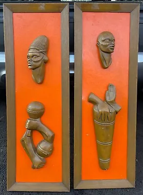 Vintage 50s Native Tribal Musician Wall Hanging Plaques Mid Century Modern Art • $195