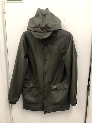 DSTRUCT Men's Green Hooded Button Up Coated PVC  Raincoat Jacket Coat Size S • £4.99