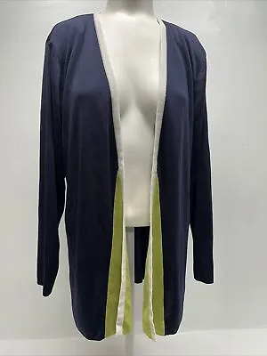 Exclusively Misook Cardigan Open Front Knit Acrylic Navy White Women's Sz Medium • $29.99