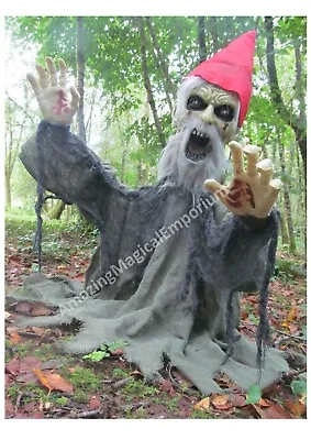 HALLOWEEN ANIMATED ZOMBIE GNOME Moving Light Up Eyes Sound Party Prop Decoration • £59.99