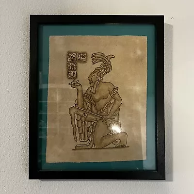 Maya Art Etched On Leather Professionally Framed 14 1/4  X 11 3/4  • $75