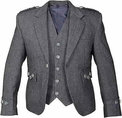 £85 • Buy Grey Tweed Argyll Highland Kilt Jacket And Waistcoat Scottish Wedding Dress