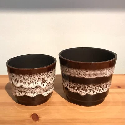 $18.52 • Buy 2 Vintage Ceramic Plant Pots Scheurich 806-12 806-14 W Germany Fat Lava