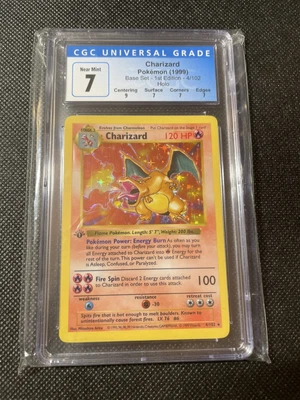 $7999.99 • Buy Pokémon Charizard Base Set 4/102 Shadowless 1st Edition CGC 7 Near Mint