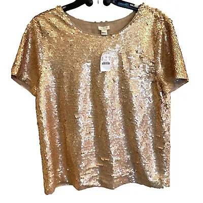 J. Crew Gold Sequin Top Tee T-Shirt Sz M Metallic Party New With Tags • $49